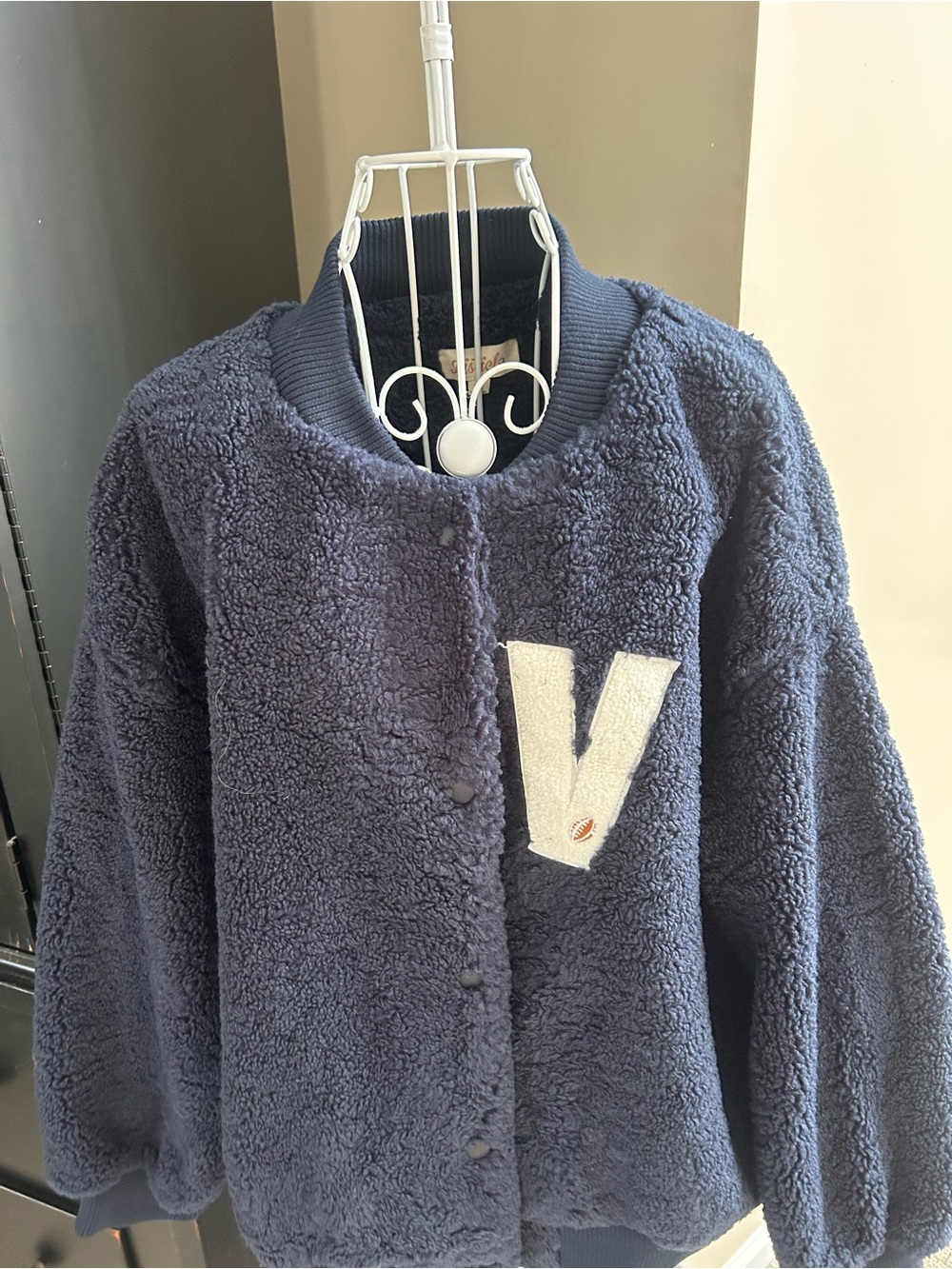 Vici Navy Sherpa Bomber Jacket with Cream 'V' Patch size large